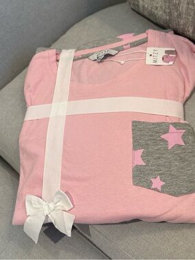 Marks & Spencer Pink Top with Gray Star-Print Pajama Set